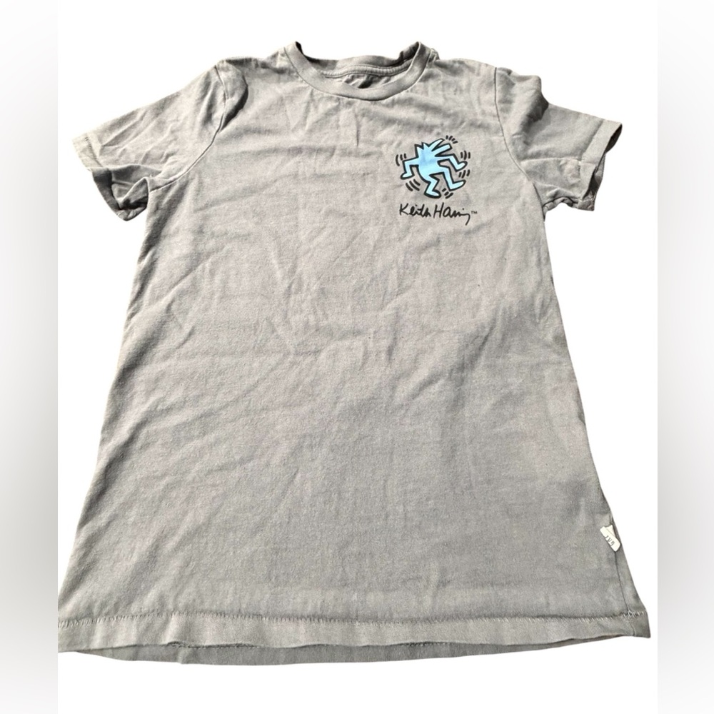 GAP Gray Kids Tee with Blue Keith Haring Graphic. Used